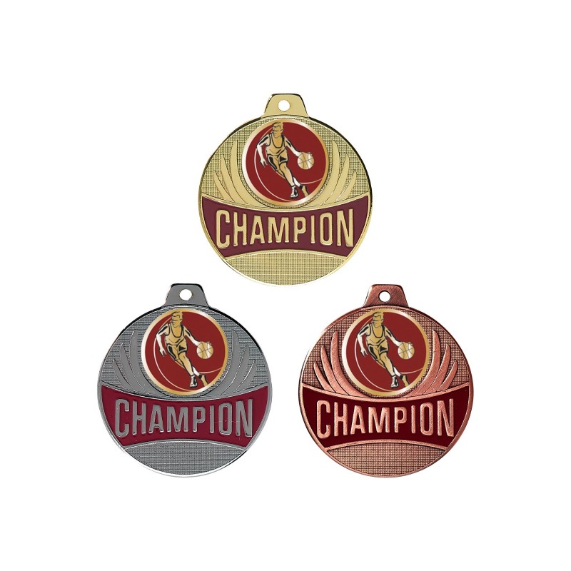 Médaille Champion Ø50mm : Basket - Idéale compétions et tournois
