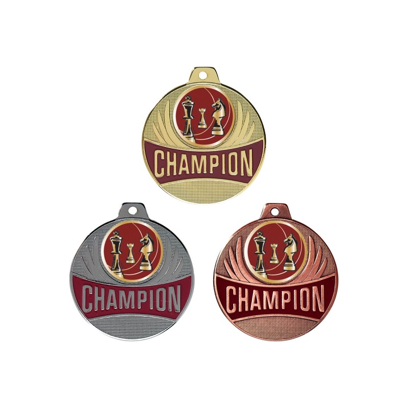 Médaille Champion Ø50mm : Échecs - Idéale compétions et tournois