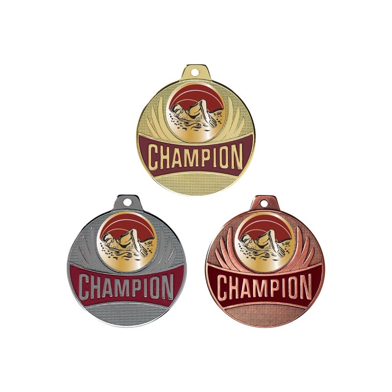 Médaille Champion Ø50mm : Natation  - Idéale compétions et tournois