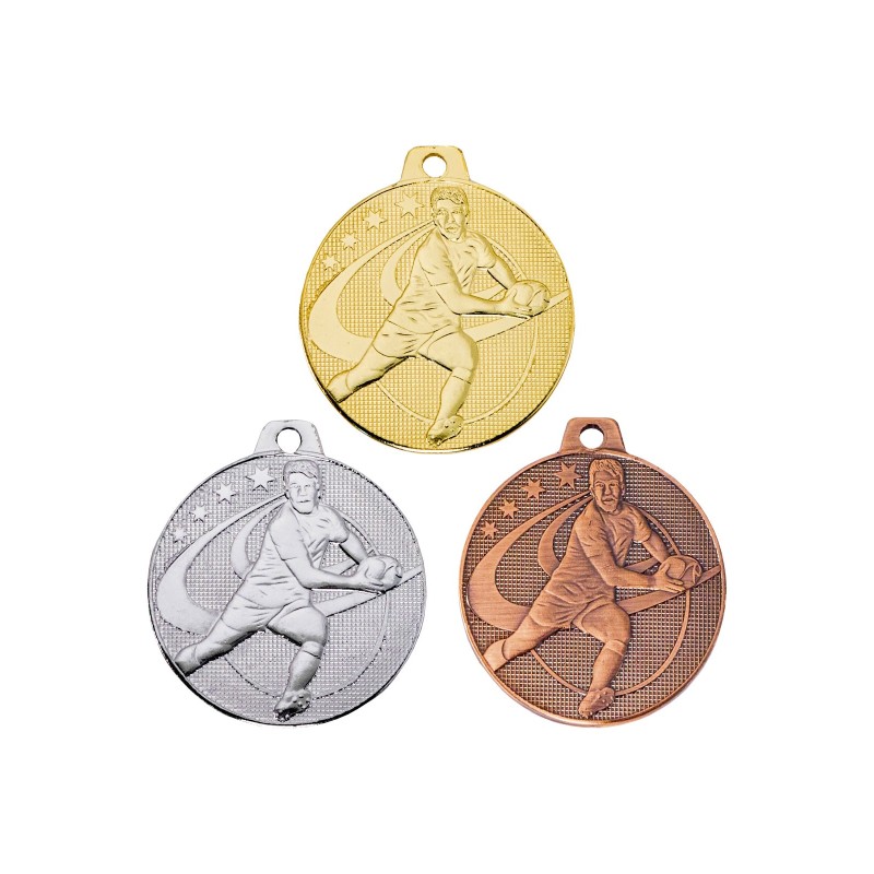 Médaille Rugby en promotion Ø 70mm - Finition or-argent-bronze