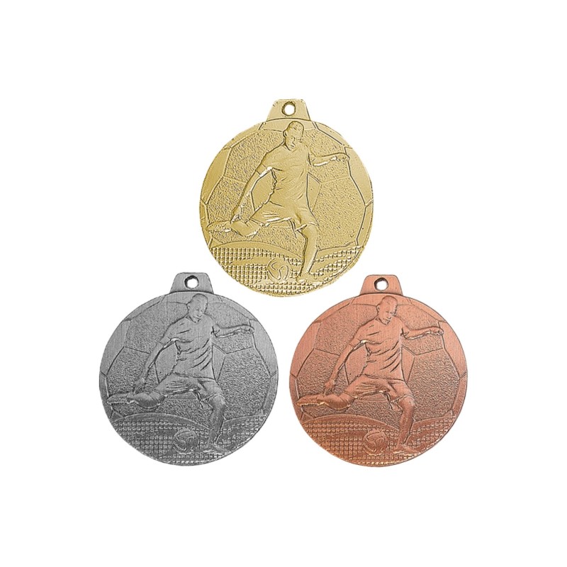 Médaille Football en promotion Ø 70mm - Finition or-argent-bronze