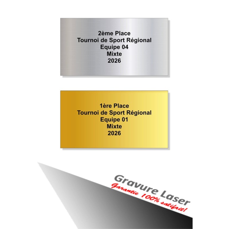 Plaquette gravée pour coupes et trophées. 75mm- x 40mm