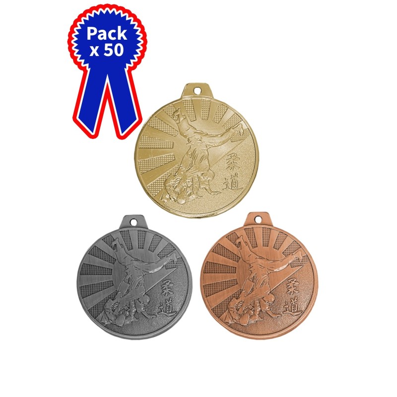 50 Médailles Judo en promotion Ø 50mm - Finition or-argent-bronze