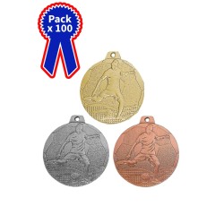 100 Médailles Football en promotion Ø 32mm - Finition or-argent-bronze