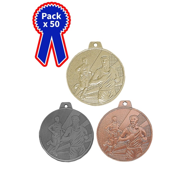 50 Médailles Course à pied en promotion Ø 50mm - Finition or-argent-bronze