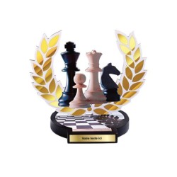 Trophée Bois Echecs - Impression couleur - H30cm – Réf : 56503