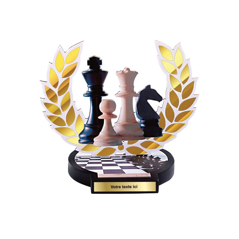 Trophée Bois Echecs - Impression couleur - H30cm – Réf : 56503