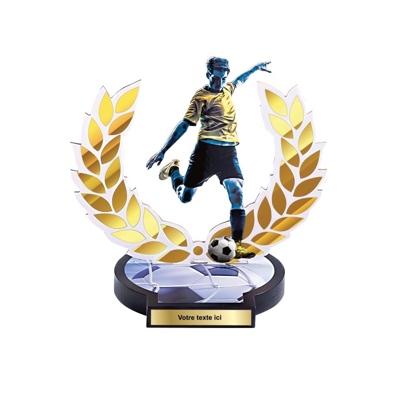 Trophée Bois Football - Impression couleur - H30cm – Réf : 56504