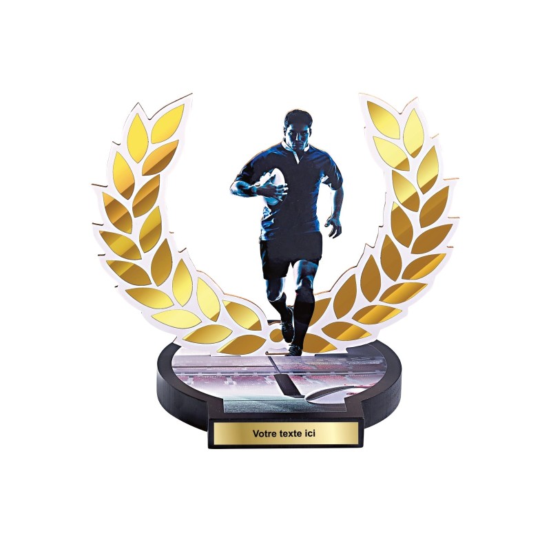 Trophée Bois Rugby - Impression couleur - H30cm – Réf : 56505