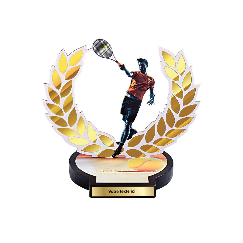 Trophée Bois Tennis - Impression couleur - H30cm – Réf : 56506