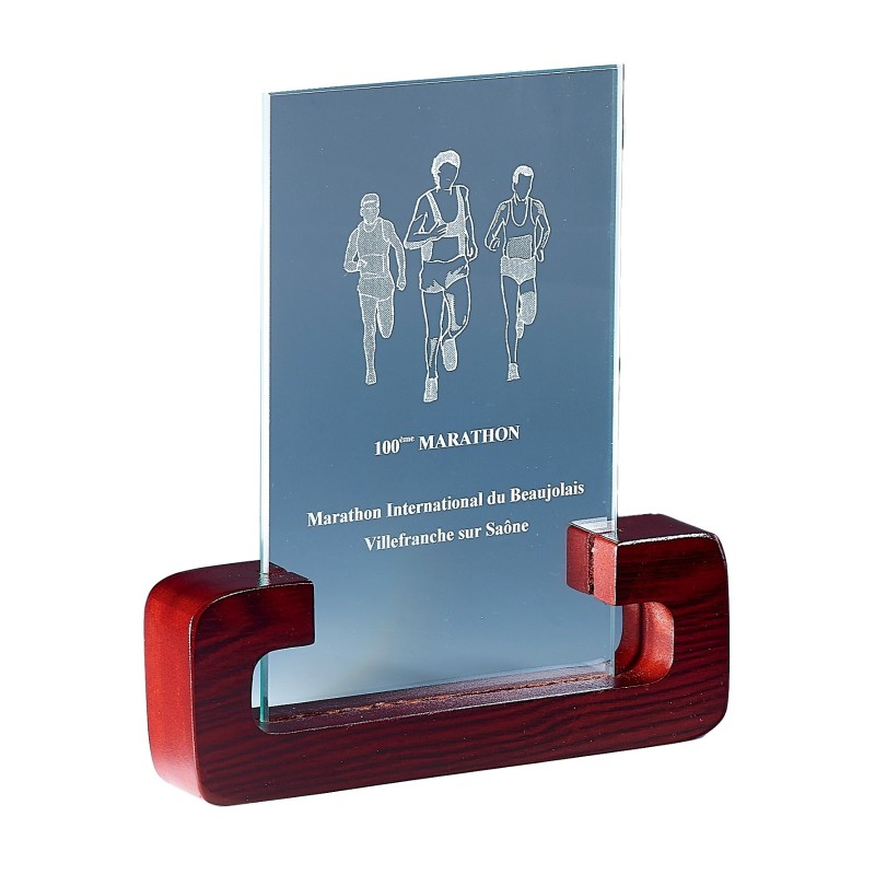 Trophée Verre & Bois Gravure Laser 163-31 - Logo personnalisé