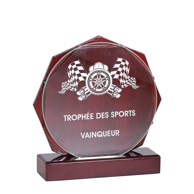 Trophée Verre & Bois Gravure Laser 164-21 - Logo personnalisé