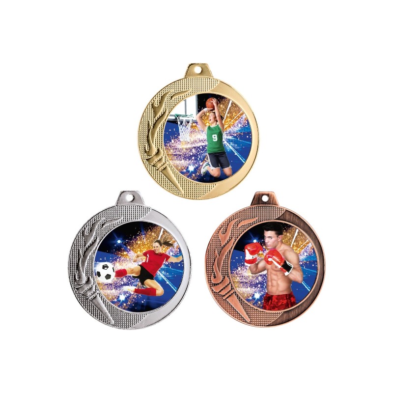 Médaille Personnalisable en Ø70 mm. réf : Q-079 - Finition Or-Arg-Brz