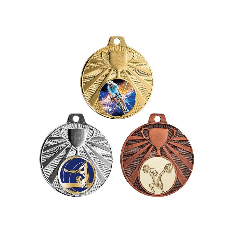 Médaille Personnalisable en Ø50 mm. réf : Q-074 - Finition Or-Arg-Brz
