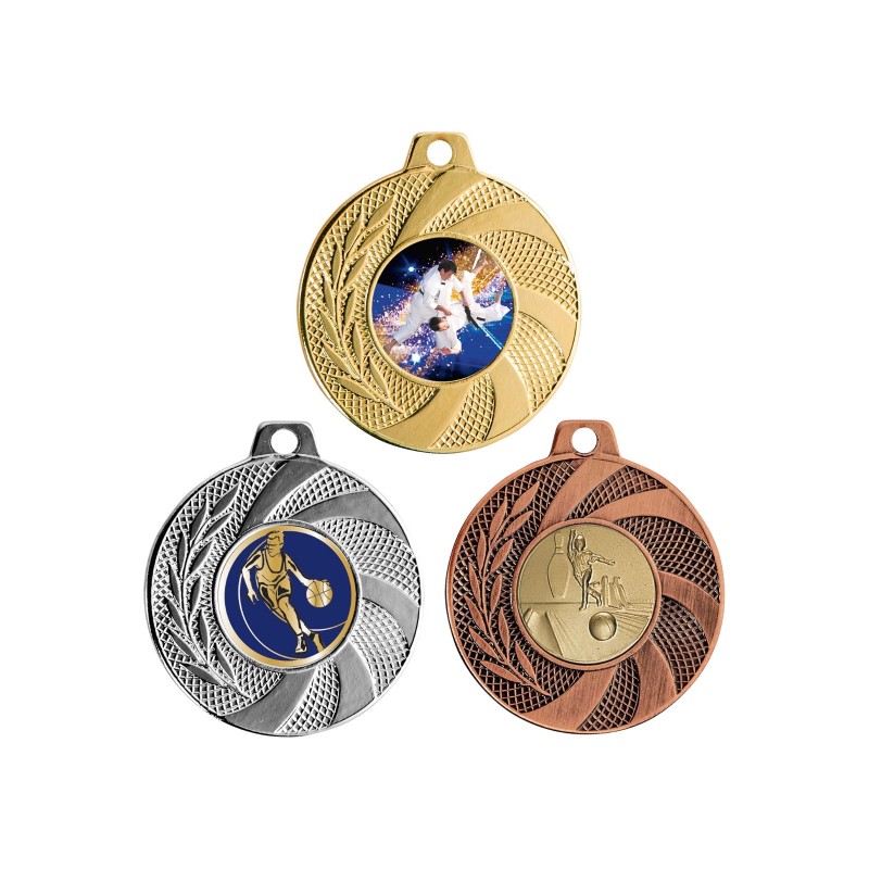 Médaille Personnalisable en Ø50 mm. réf : Q-075 - Finition Or-Arg-Brz