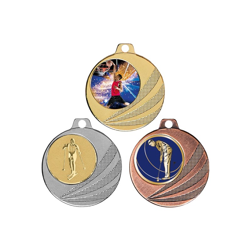 Médaille Personnalisable en Ø40 mm. réf : Q-042 - Finition Or-Arg-Brz