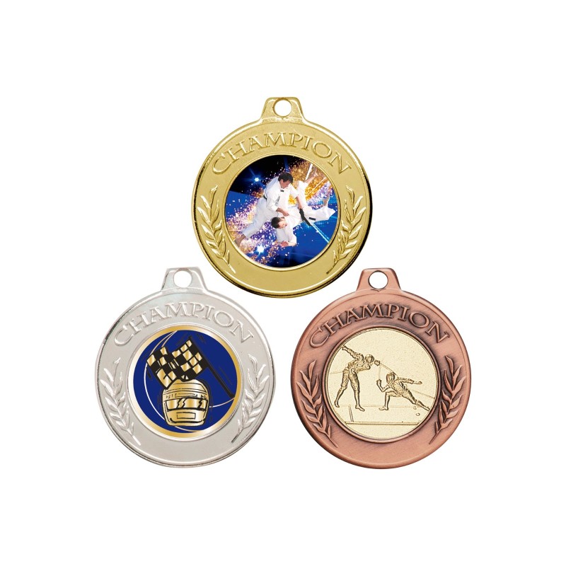 Médaille Personnalisable en Ø40 mm. réf : Q-023 - Finition Or-Arg-Brz