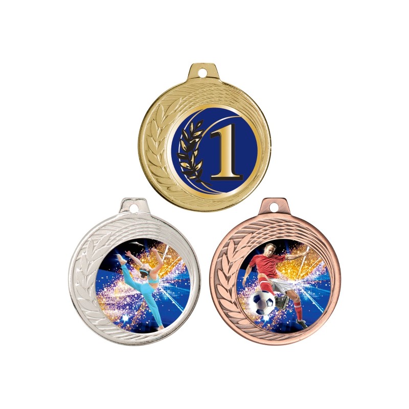 Médaille Personnalisable en Ø70 mm. réf : Q-037 - Finition Or-Arg-Brz