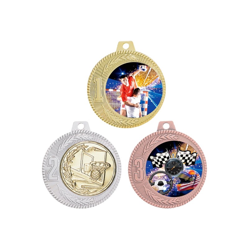 Médaille Personnalisable en Ø70 mm. réf : Q-049 - Finition Or-Arg-Brz