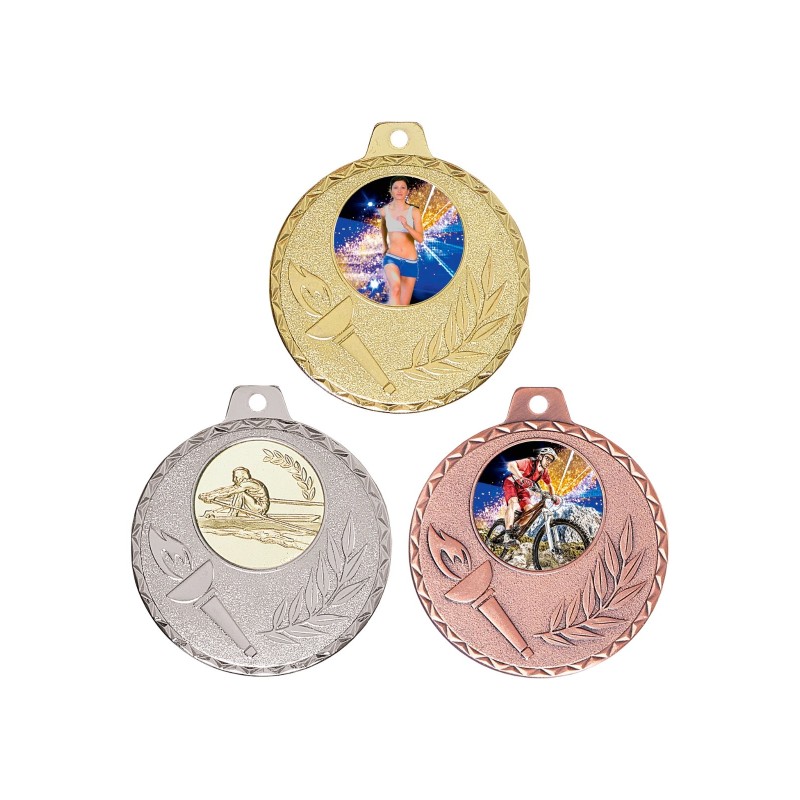 Médaille Personnalisable en Ø50 mm. réf : Q-043 - Finition Or-Arg-Brz