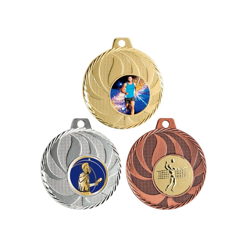 Médaille Personnalisable en Ø40 mm. réf : Q-071 - Finition Or-Arg-Brz