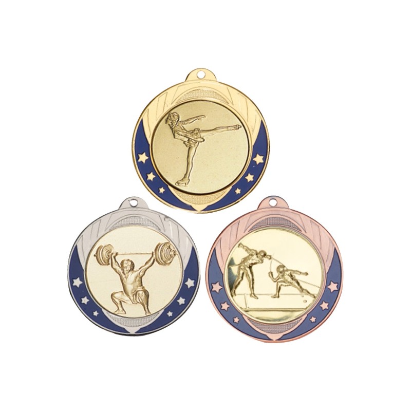Médaille Personnalisable en Ø70 mm. réf : 052 - Finition Or-Arg-Brz