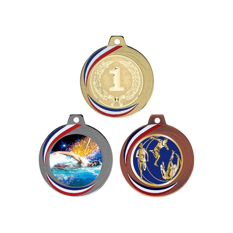 Médaille Personnalisable en Ø70 mm. réf : Q-018 - Finition Or-Arg-Brz