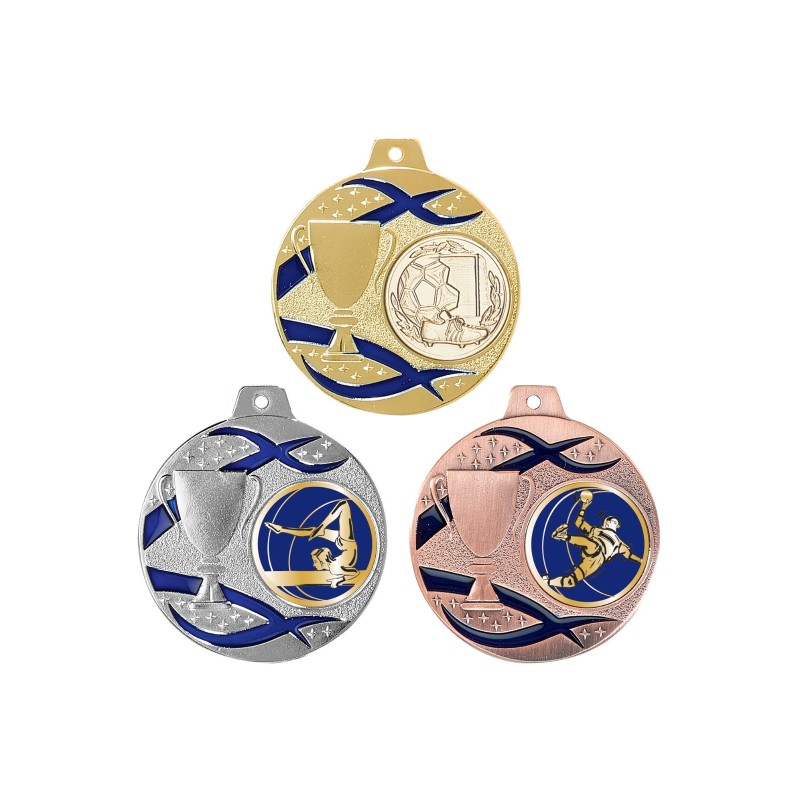 Médaille Personnalisable en Ø50 mm. réf : 079 - Finition Or-Arg-Brz