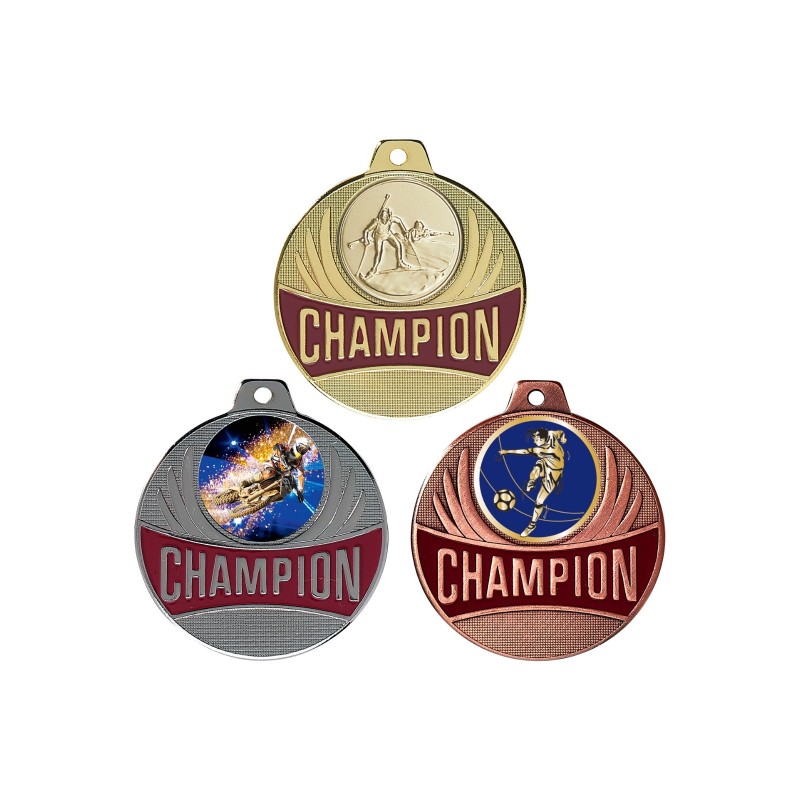 Médaille Personnalisable en Ø50 mm. réf : Q-020 - Finition Or-Arg-Brz