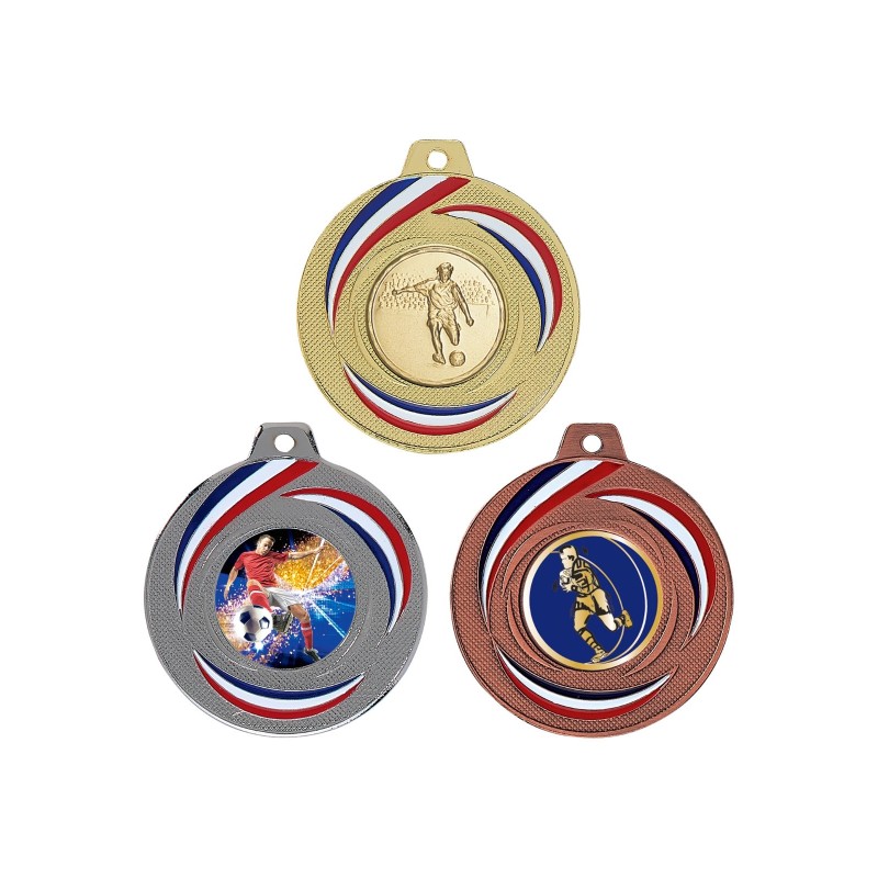 Médaille Personnalisable en Ø50 mm. réf : Q-015 - Finition Or-Arg-Brz