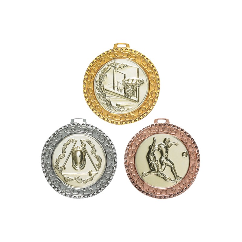 Médaille Personnalisable en Ø70 mm. réf : 020 - Finition Or-Arg-Brz